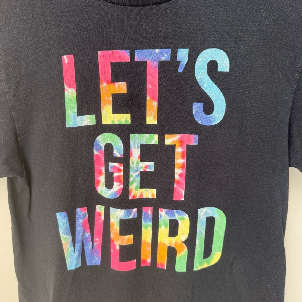 DELTA Unisex “Let’s Get Weird” Graphic Tee Black with Colorful Tie Dye Lettering - Picture 5 of 14